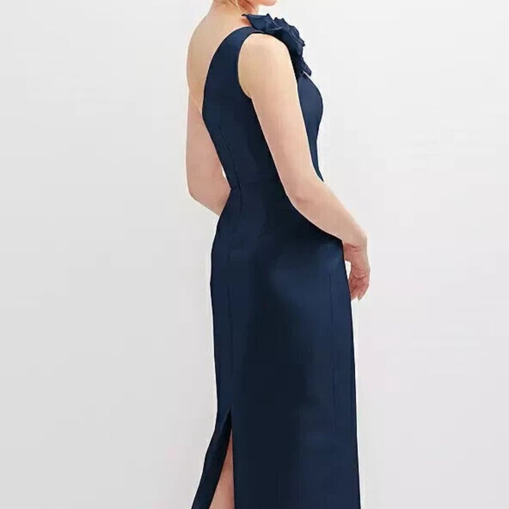 Alfred Sung Midnight Blue Flower One-Shoulder Column Gown D850 - Picture 5 of 6